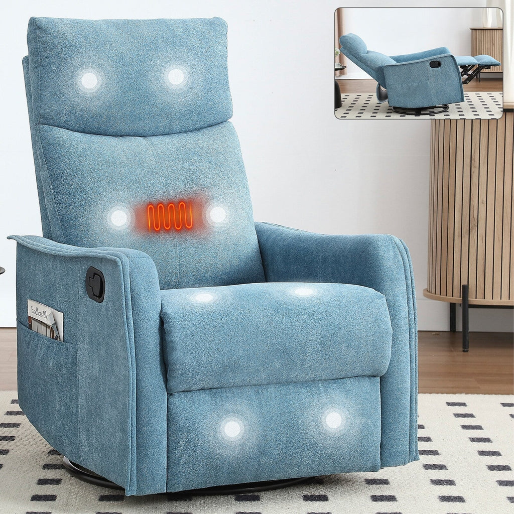 Fauteuil inclinable manuel à 8 points de massage, fauteuil à bascule pivotant en tissu, fauteuil simple avec bascule et chauffage lombaire