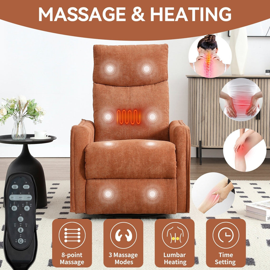 Fauteuil inclinable manuel à 8 points de massage, fauteuil à bascule pivotant en tissu, fauteuil simple avec bascule et chauffage lombaire
