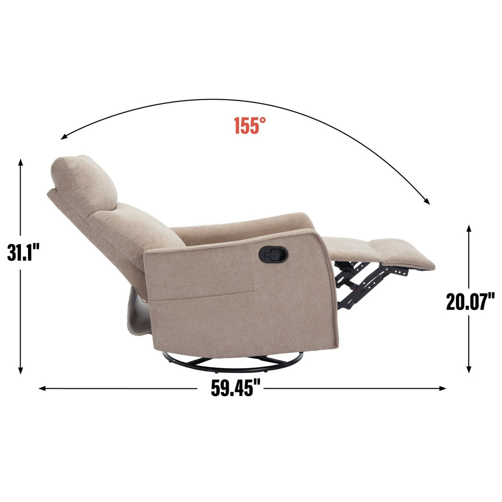 Fauteuil inclinable manuel à 8 points de massage, fauteuil à bascule pivotant en tissu, fauteuil simple avec bascule et chauffage lombaire