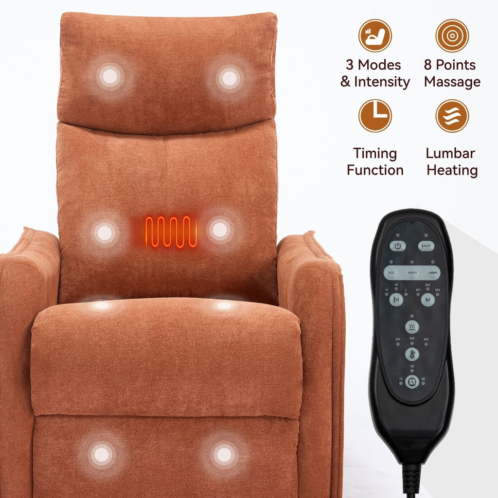 Fauteuil inclinable manuel à 8 points de massage, fauteuil à bascule pivotant en tissu, fauteuil simple avec bascule et chauffage lombaire