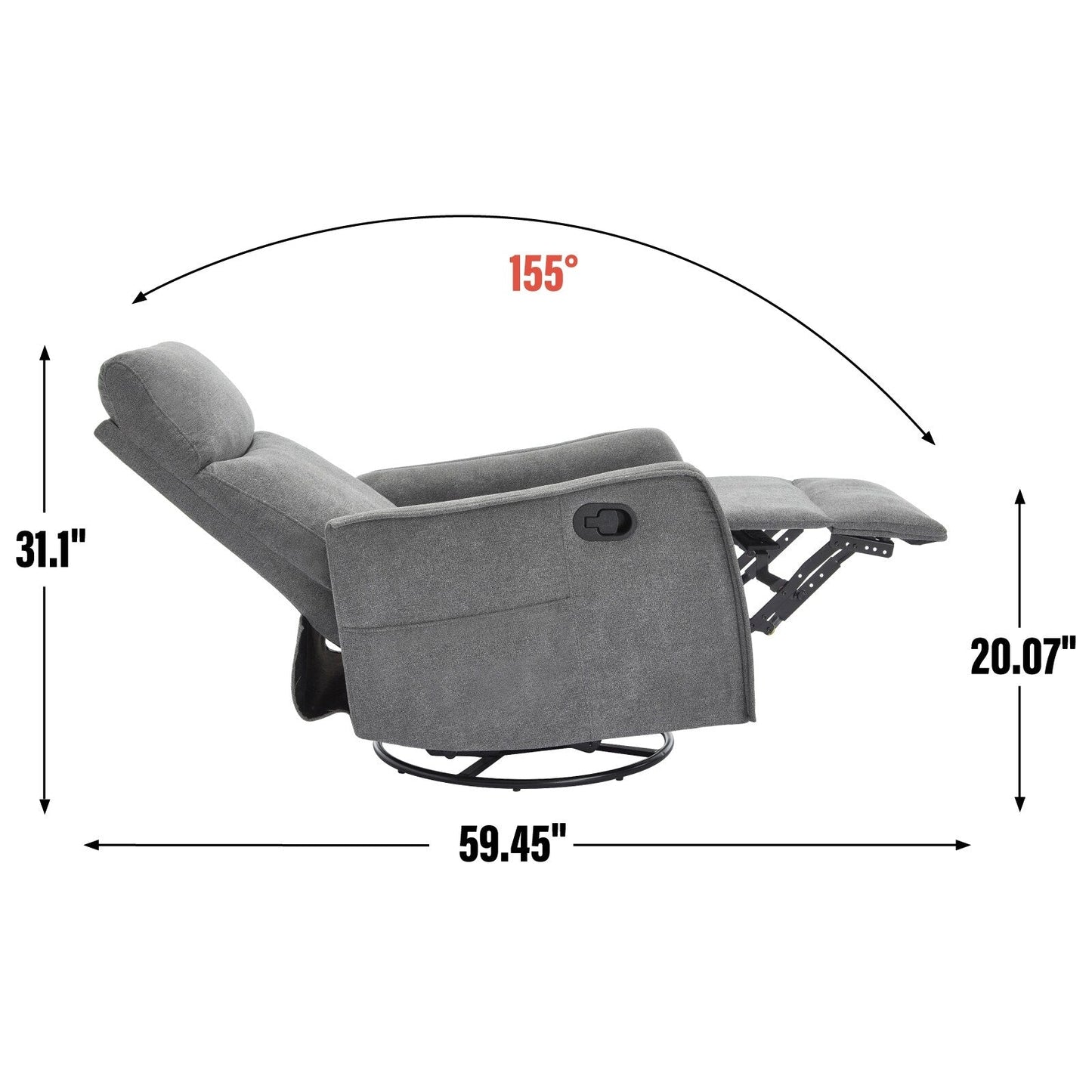 Fauteuil inclinable manuel à 8 points de massage, fauteuil à bascule pivotant en tissu, fauteuil simple avec bascule et chauffage lombaire