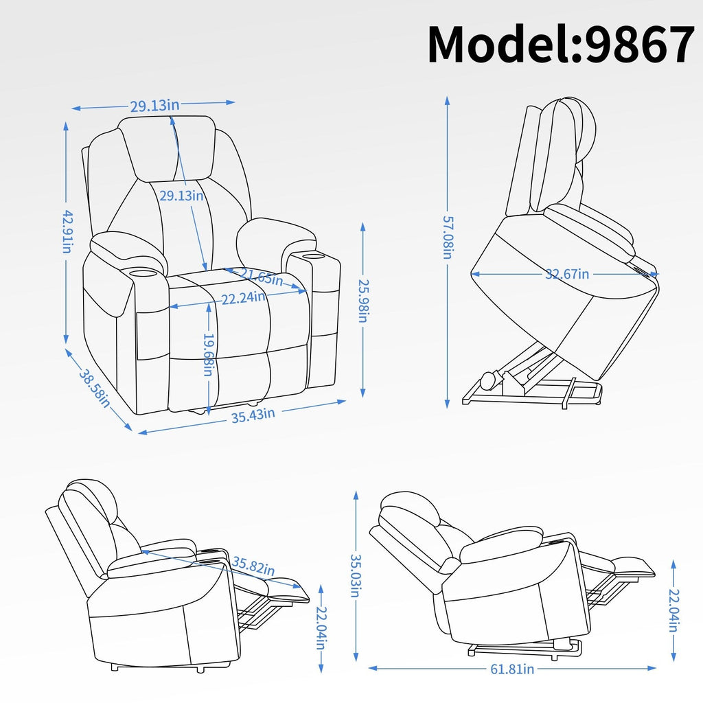 Fauteuil inclinable à vibrations 8 points, massage électrique, mécanisme de mouvement robuste avec chauffage lombaire, deux ports USB et porte-gobelets