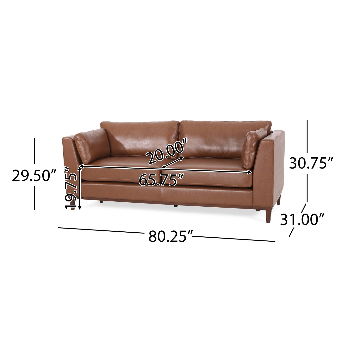 Canapé 3 places en similicuir avec pieds en bois de bouleau et coussins pour le salon (80,25 €)