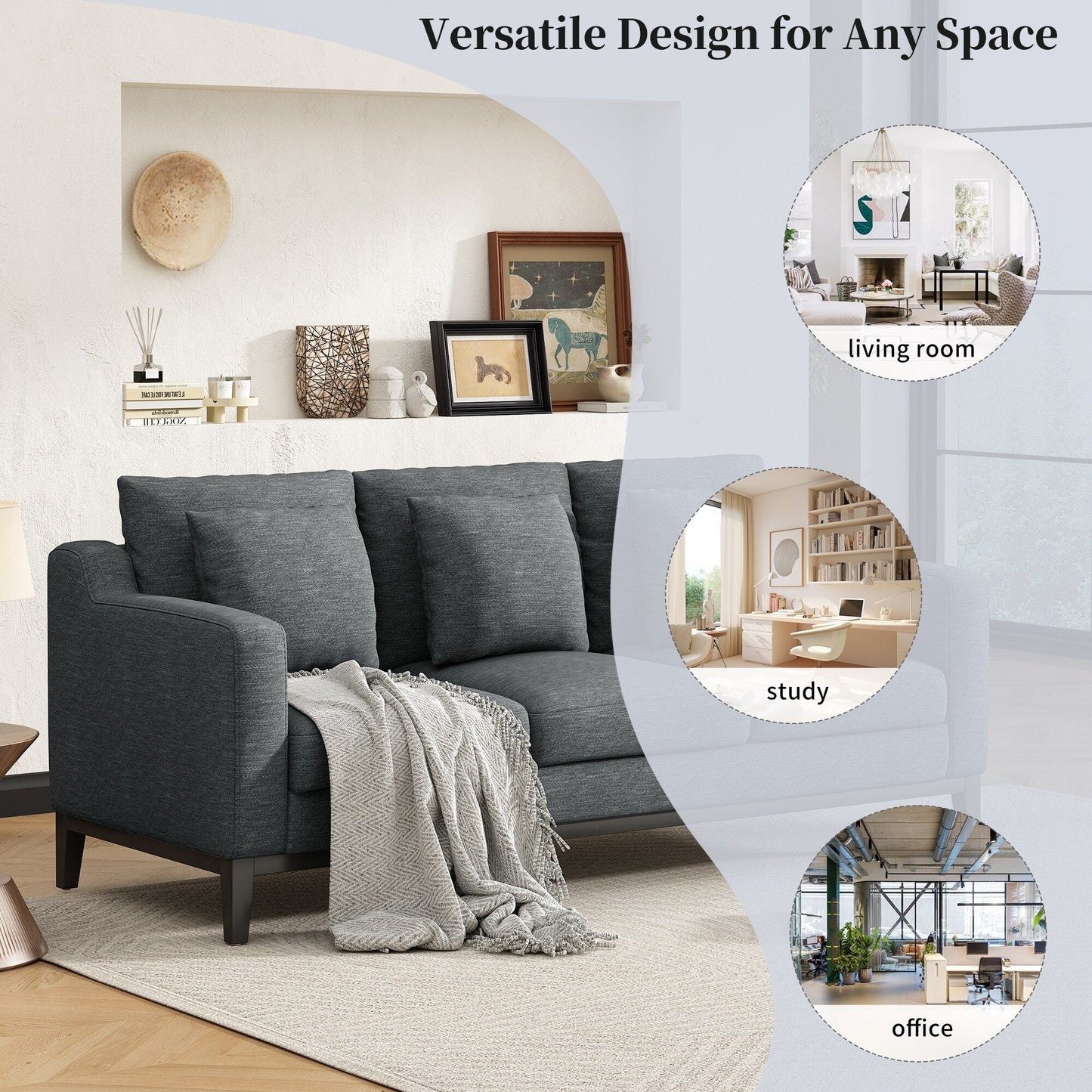 Canapé 3 places en polyester 80,5 pouces, finitions en bois massif – Confort haut de gamme pour le salon ou le bureau