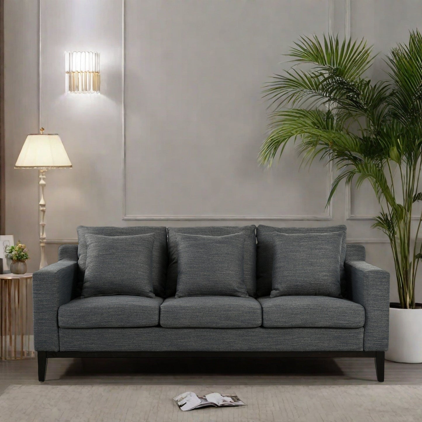Canapé 3 places en polyester 80,5 pouces, finitions en bois massif – Confort haut de gamme pour le salon ou le bureau