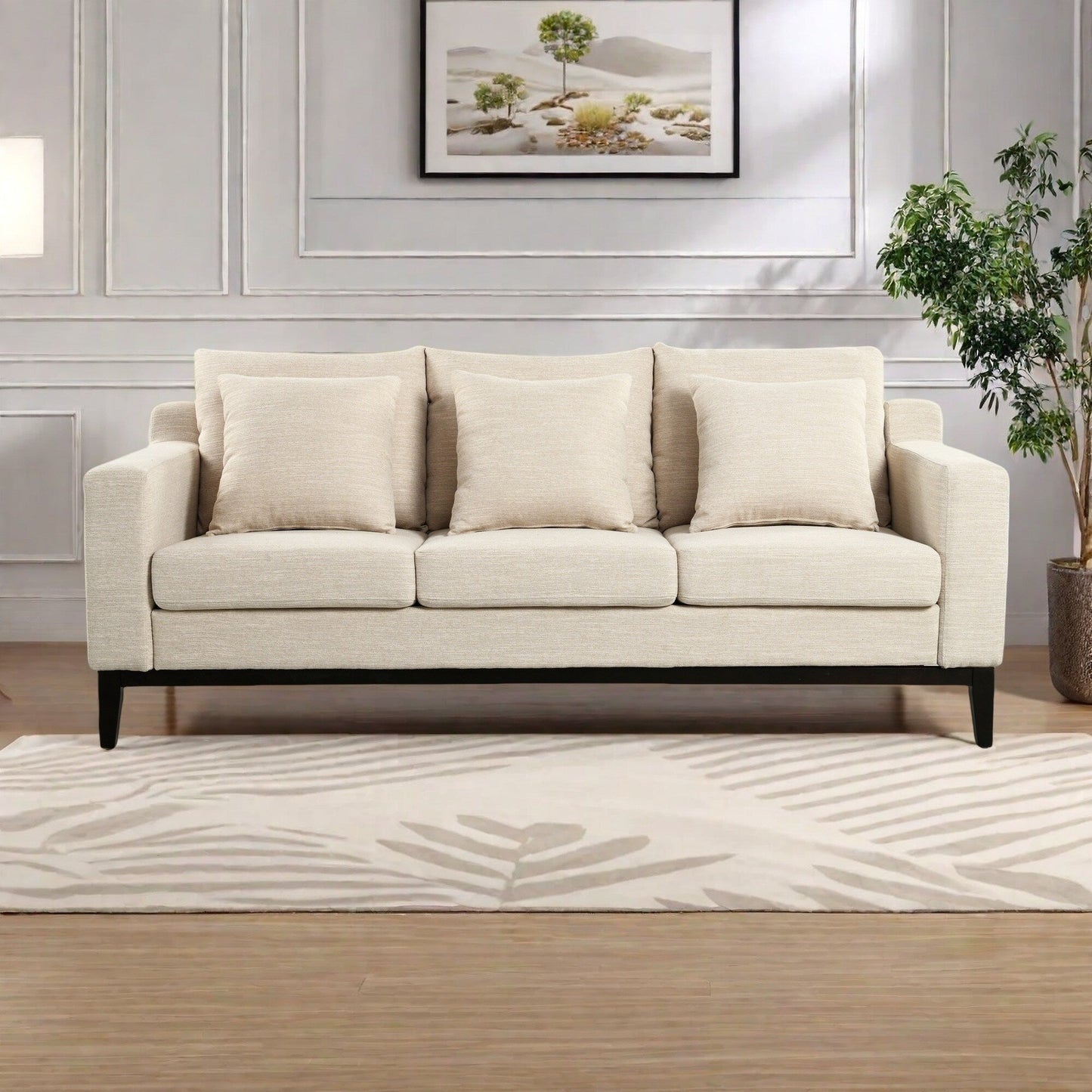 Canapé 3 places en polyester 80,5 pouces, finitions en bois massif – Confort haut de gamme pour le salon ou le bureau