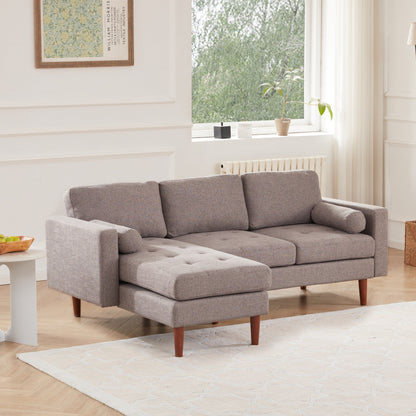 Canapé sectionnel 3 places en tissu en forme de L de 80 pouces avec coussins capitonnés, méridienne réversible et style milieu de siècle