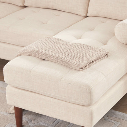 Canapé sectionnel 3 places en lin 80 avec méridienne réversible, coussin d'assise capitonné et cadre en bois robuste