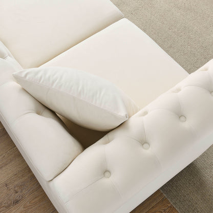 Canapé Chesterfield 3 places en velours 80 avec motif capitonné, garniture cloutée et 2 coussins