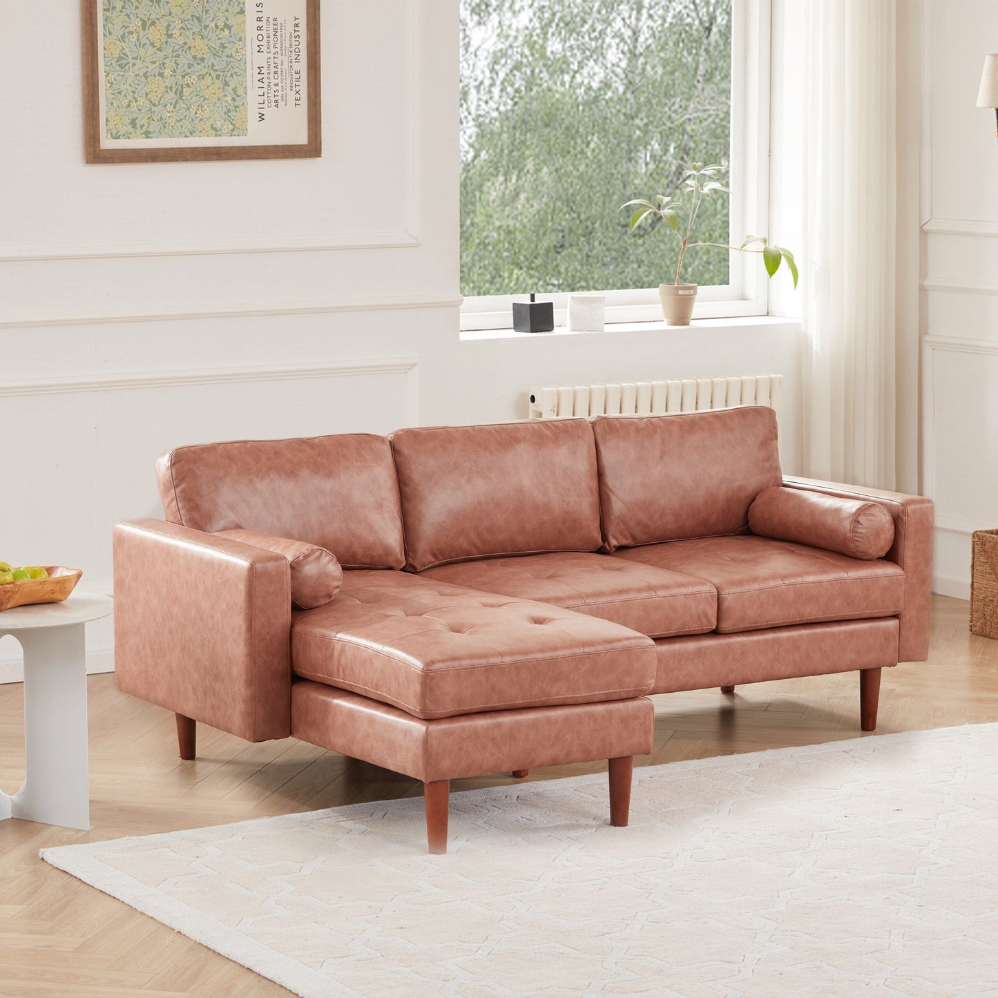 Canapé sectionnel 3 places en tissu en forme de L de 80 pouces avec coussins capitonnés, méridienne réversible et cadre en bois