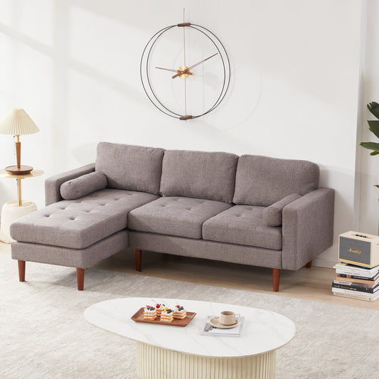 Canapé sectionnel en tissu en forme de L de 80 pouces, 3 places avec coussins capitonnés, design du milieu du siècle et méridienne réversible