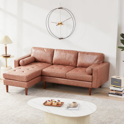Canapé sectionnel en tissu en forme de L de 80 pouces, 3 places avec coussins capitonnés, design du milieu du siècle et méridienne réversible