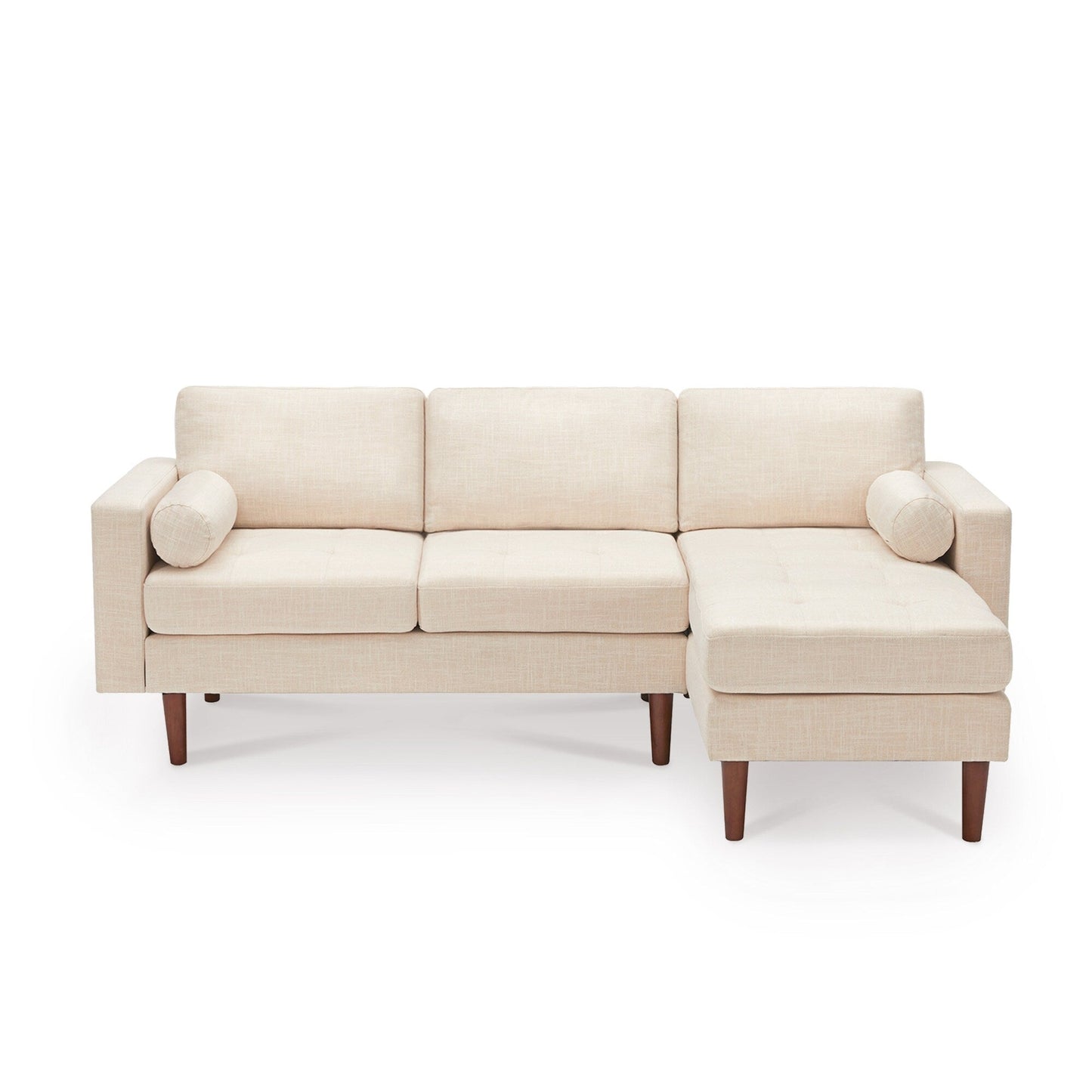 Canapé sectionnel 3 places en lin de 80 pouces avec méridienne réversible, coussins d'assise capitonnés et cadre en bois robuste