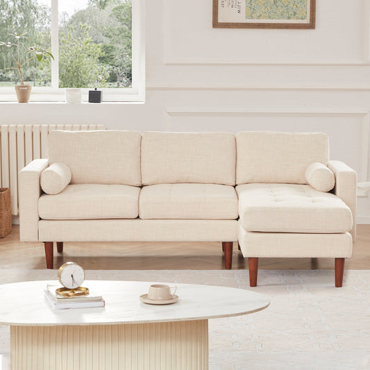 Canapé sectionnel en L en lin de 80 po avec méridienne réversible, cadre en bois et design confortable