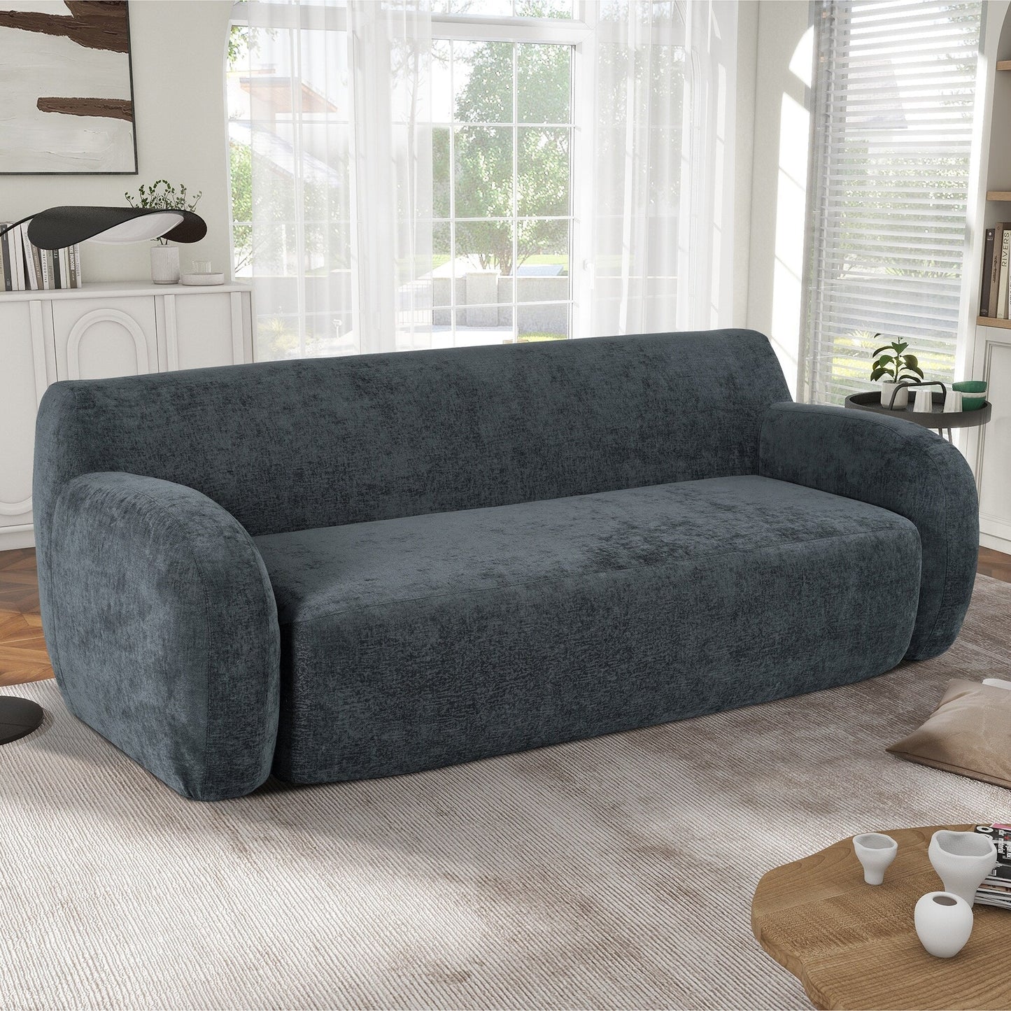 Canapé 3 places minimaliste à compression 81,5 avec larges assises et rembourrage en mousse haute densité pour salons