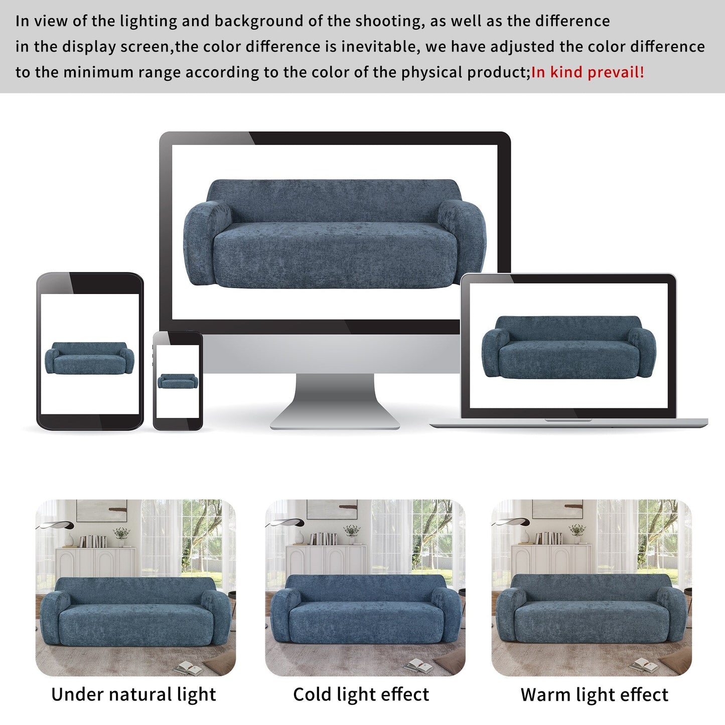 Canapé 3 places minimaliste à compression 81,5 avec larges assises et rembourrage en mousse haute densité pour salons
