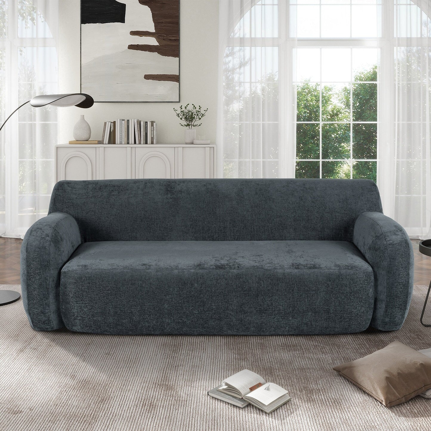 Canapé 3 places minimaliste à compression 81,5 avec larges assises et rembourrage en mousse haute densité pour salons
