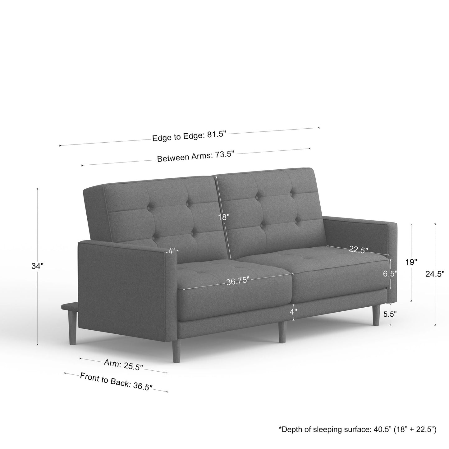 Canapé-lit 81,5 avec capitonnage à 8 boutons