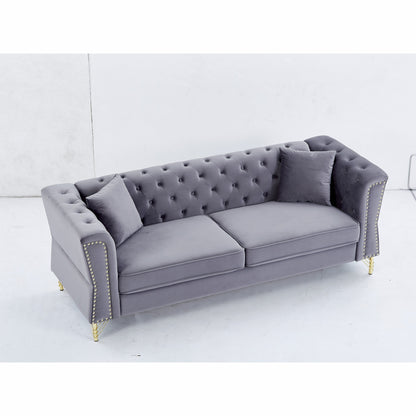 Canapé 3 places en velours 81,8 cm avec canapé capitonné et pieds en métal pour le salon