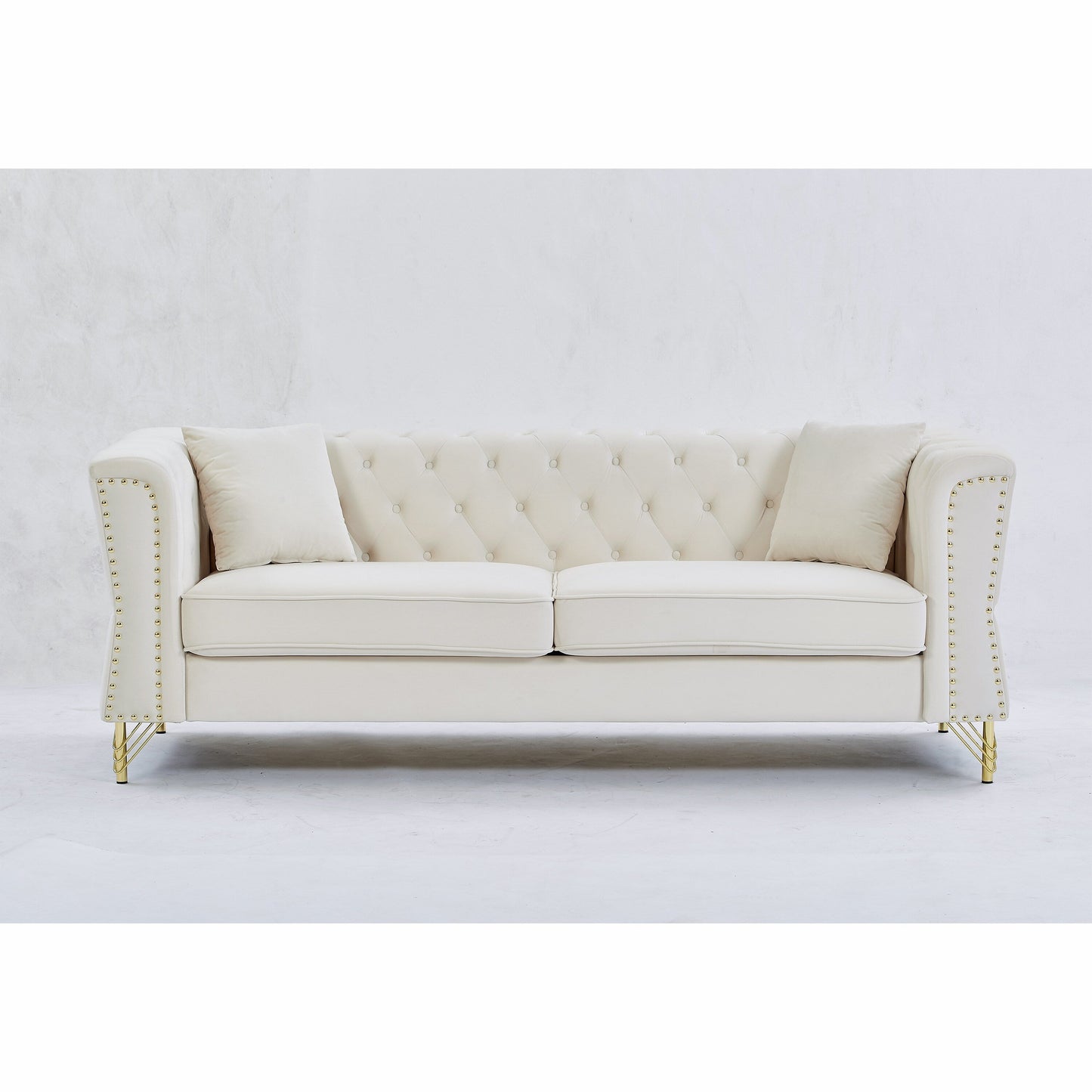 Canapé 3 places en velours 81,8 cm avec canapé capitonné et pieds en métal pour le salon