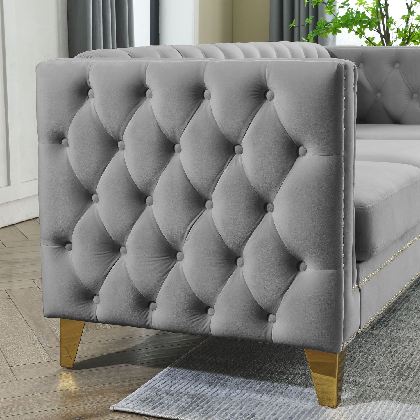 Canapé d'angle en velours de 82,2 pouces, canapé sectionnel en L, canapés d'angle 5 places avec 3 coussins pour salon, chambre, appartement