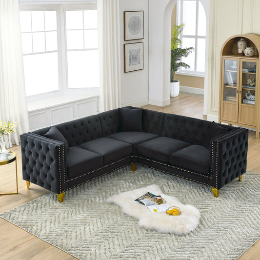 Canapé d'angle en velours de 82,2 pouces, canapé sectionnel en L, canapés d'angle 5 places avec 3 coussins pour salon, chambre, appartement