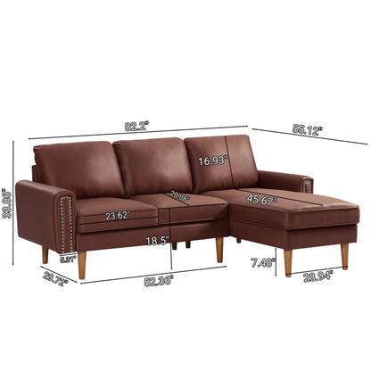 Canapé 3 places en tissu 82.2 avec clous en cuivre et méridienne droite