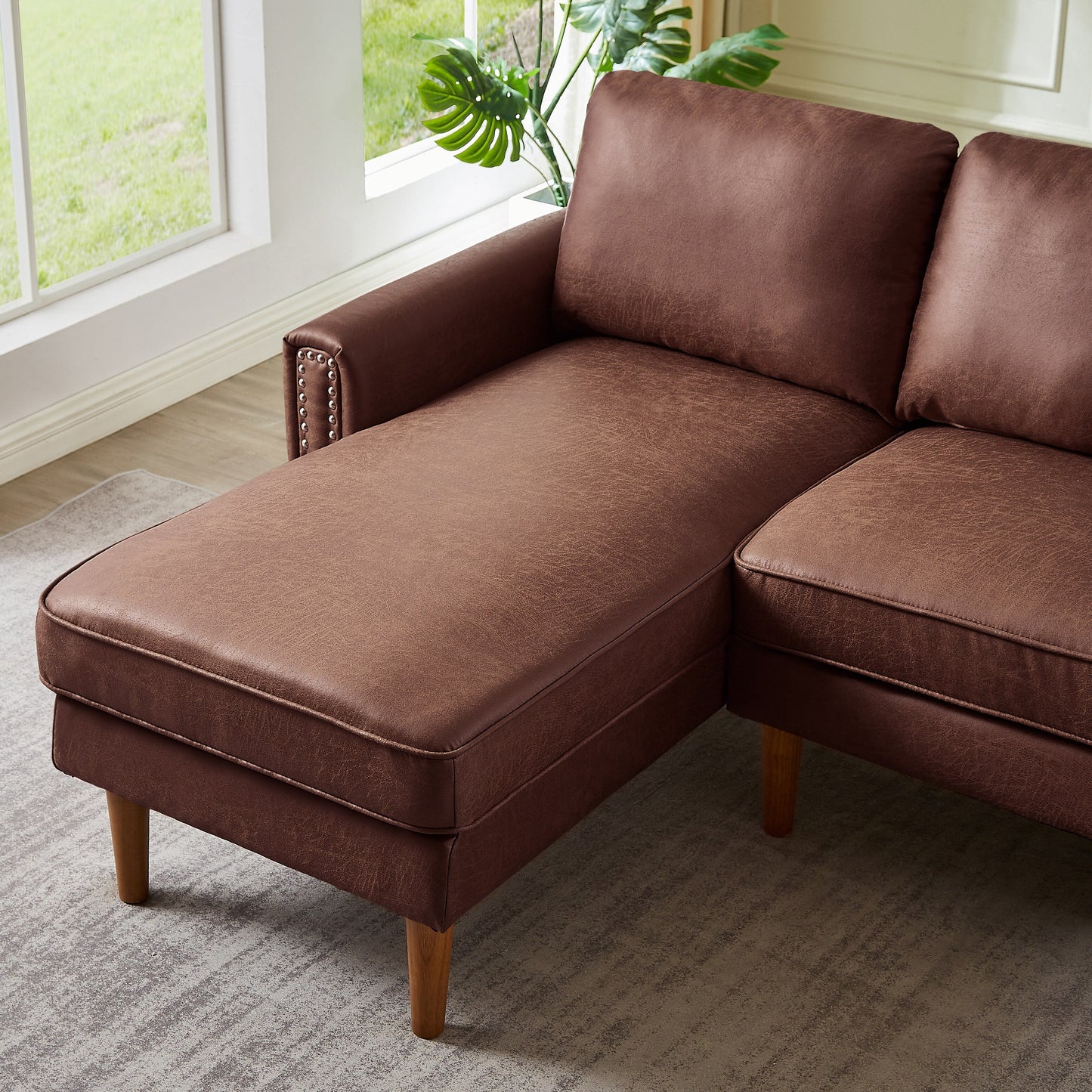 Canapé 3 places en tissu 82.2 avec clous en cuivre et méridienne droite