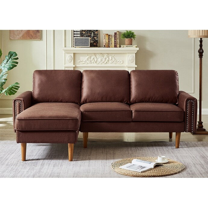 Canapé 3 places en tissu 82.2 avec clous en cuivre et méridienne droite