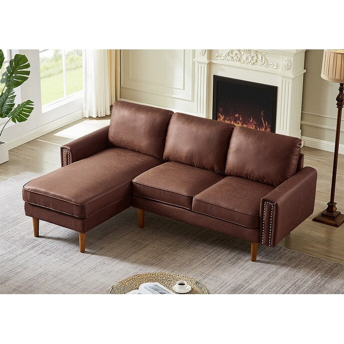 Canapé 3 places en tissu 82.2 avec clous en cuivre et méridienne droite