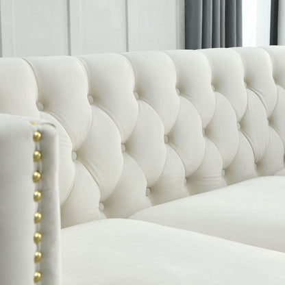 Canapé 5 places en velours en forme de L de 82,2 po avec garniture cloutée