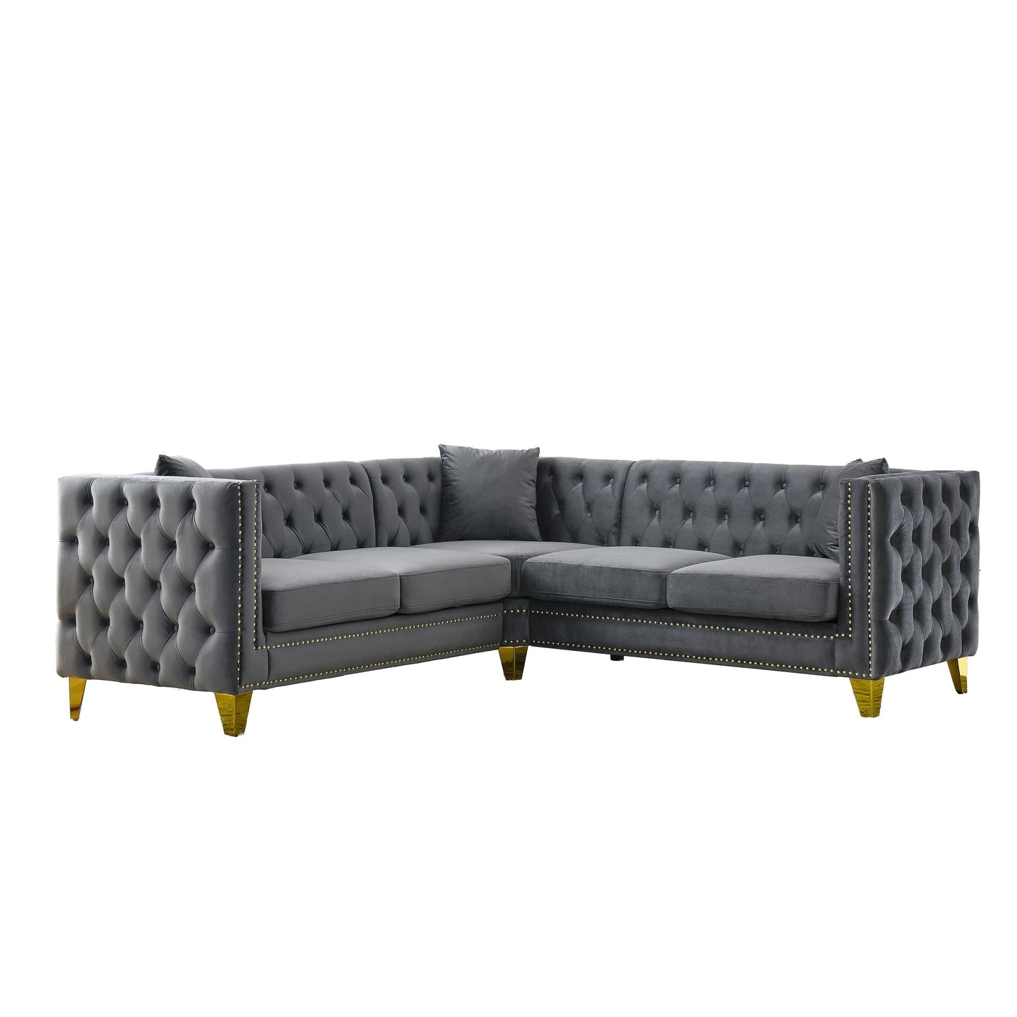 Canapé 5 places en velours en forme de L de 82,2 po avec garniture cloutée