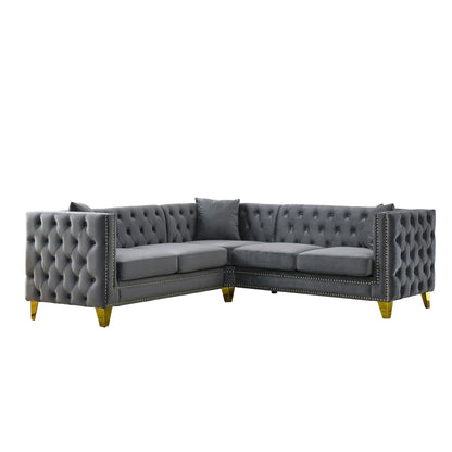 Canapé 5 places en velours en forme de L de 82,2 po avec garniture cloutée