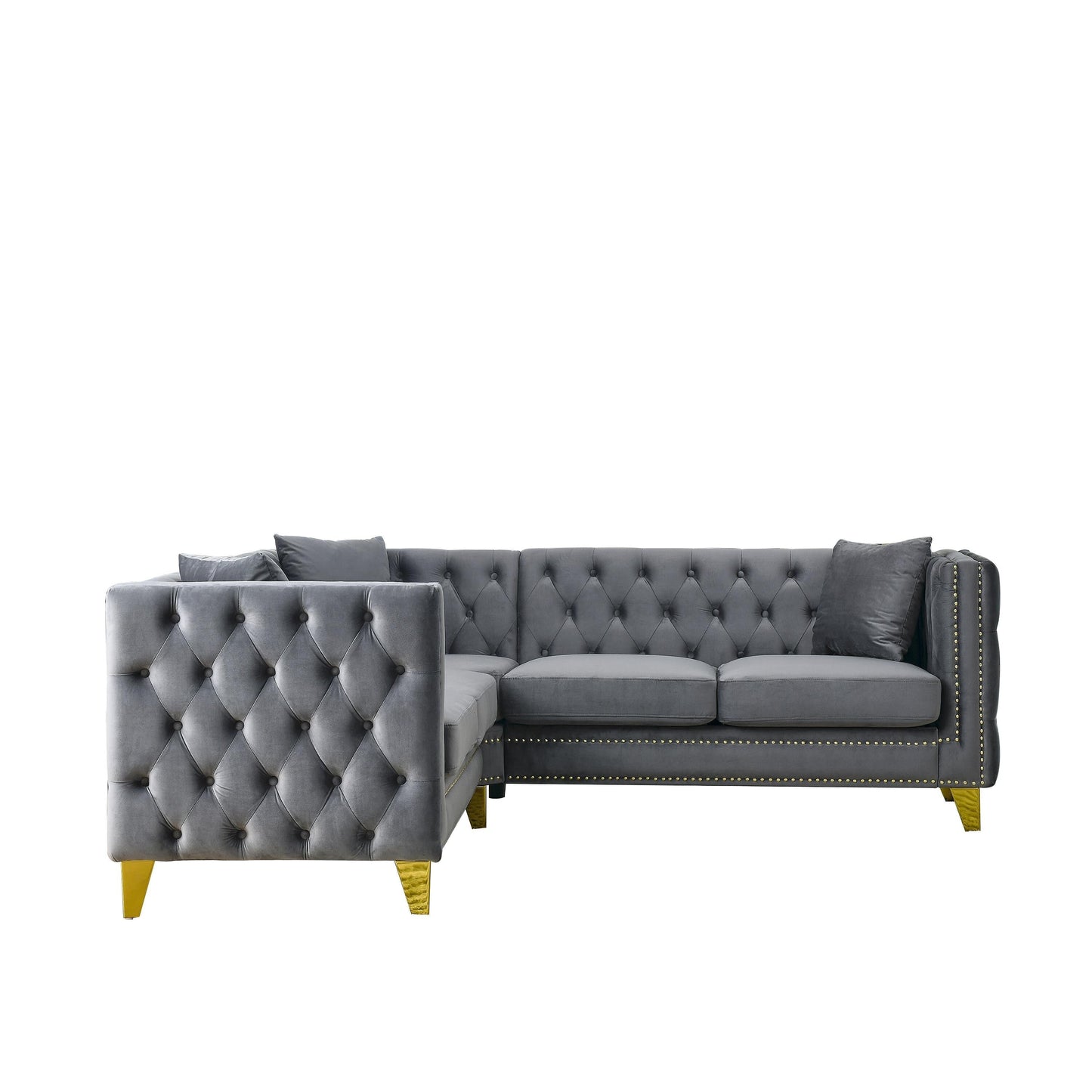 Canapé 5 places en velours en forme de L de 82,2 po avec garniture cloutée
