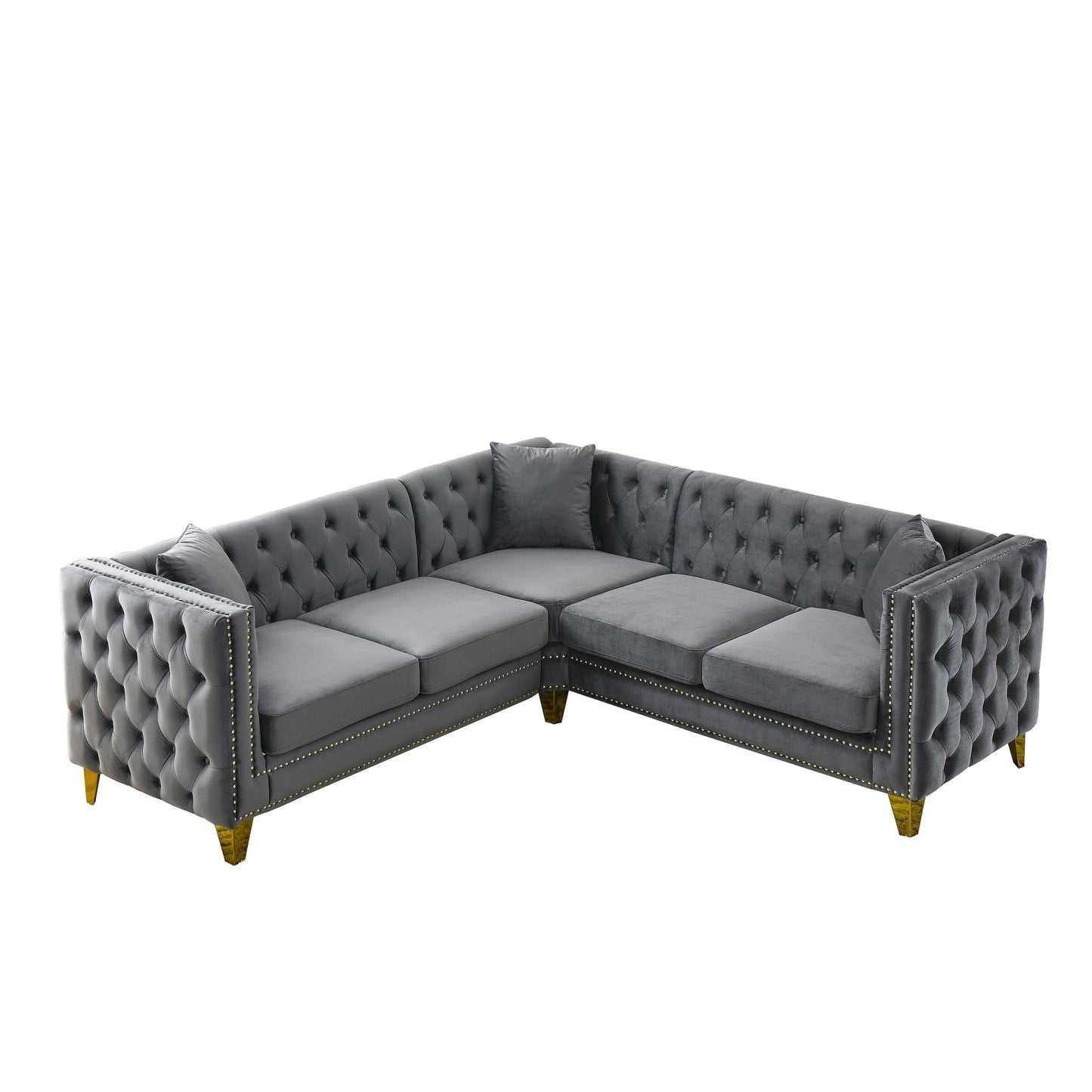 Canapé 5 places en velours en forme de L de 82,2 po avec garniture cloutée