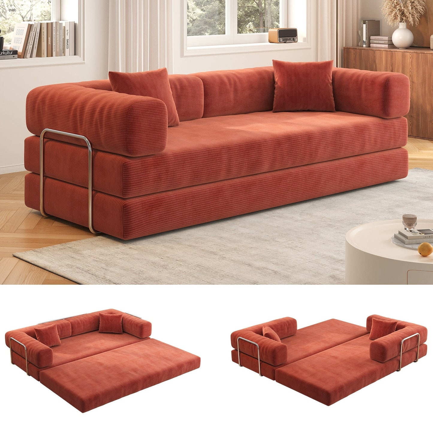 Canapé modulable 3 places en mousse 82,68 € avec dossier amovible, assise de 70 cm de large, housse lavable, structure en acier inoxydable