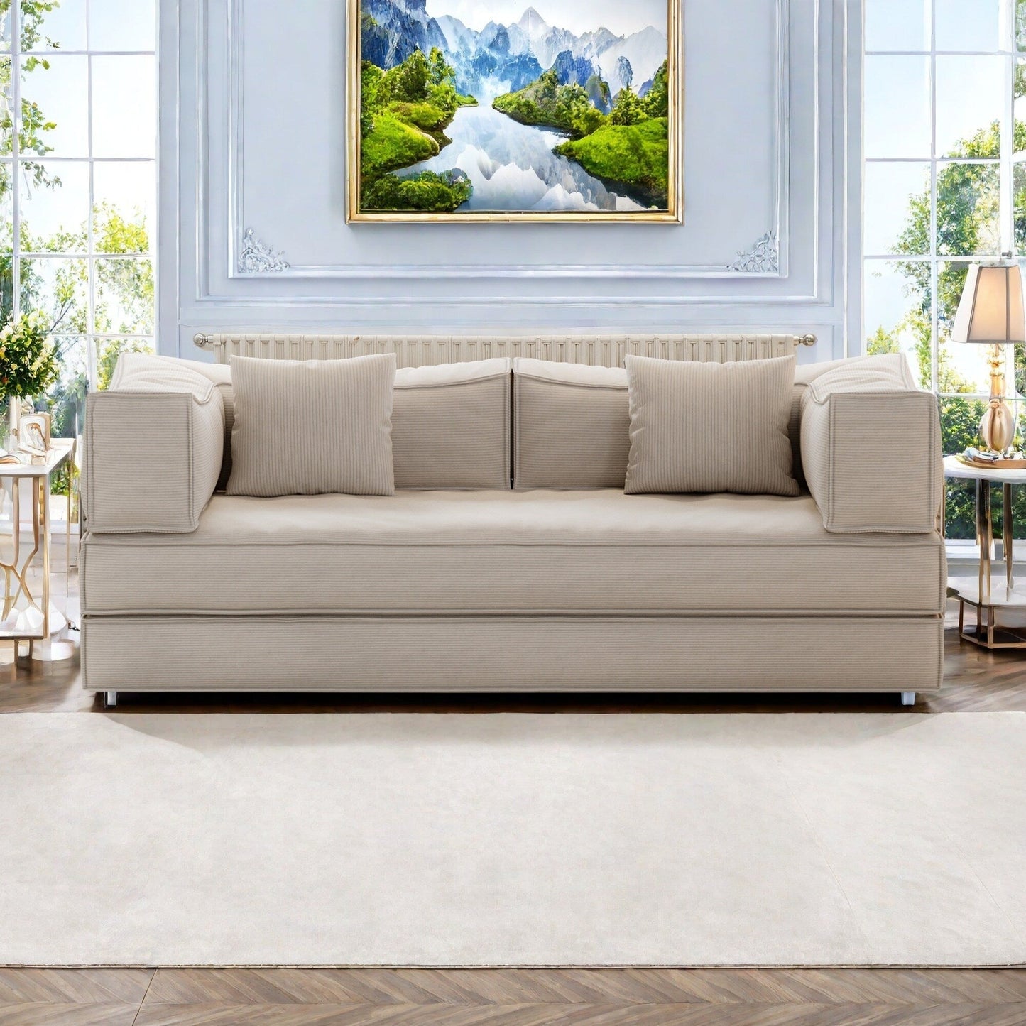 Canapé modulable 3 places en mousse 82,68 € avec dossier amovible, assise de 70 cm de large, housse lavable, structure en acier inoxydable
