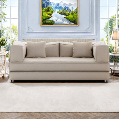 Canapé modulable 3 places en mousse 82,68 € avec dossier amovible, assise de 70 cm de large, housse lavable, structure en acier inoxydable