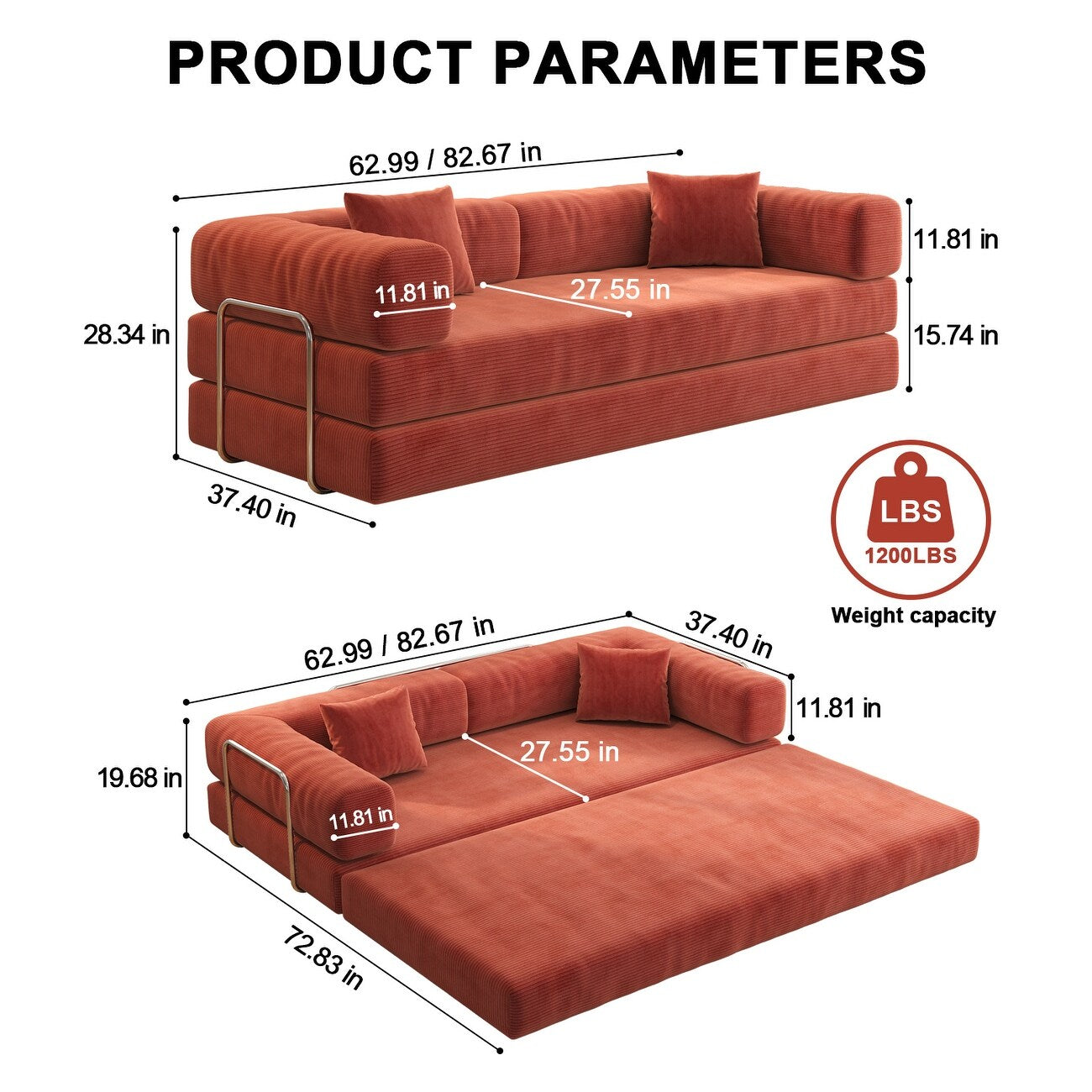 Canapé modulable 3 places en mousse 82,68 € avec dossier amovible, assise de 70 cm de large, housse lavable, structure en acier inoxydable