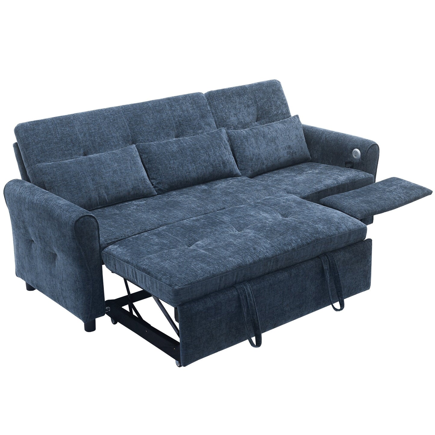 Canapé-lit 2 en 1 en chenille avec dossier réglable, méridienne réversible et ports de chargement USB