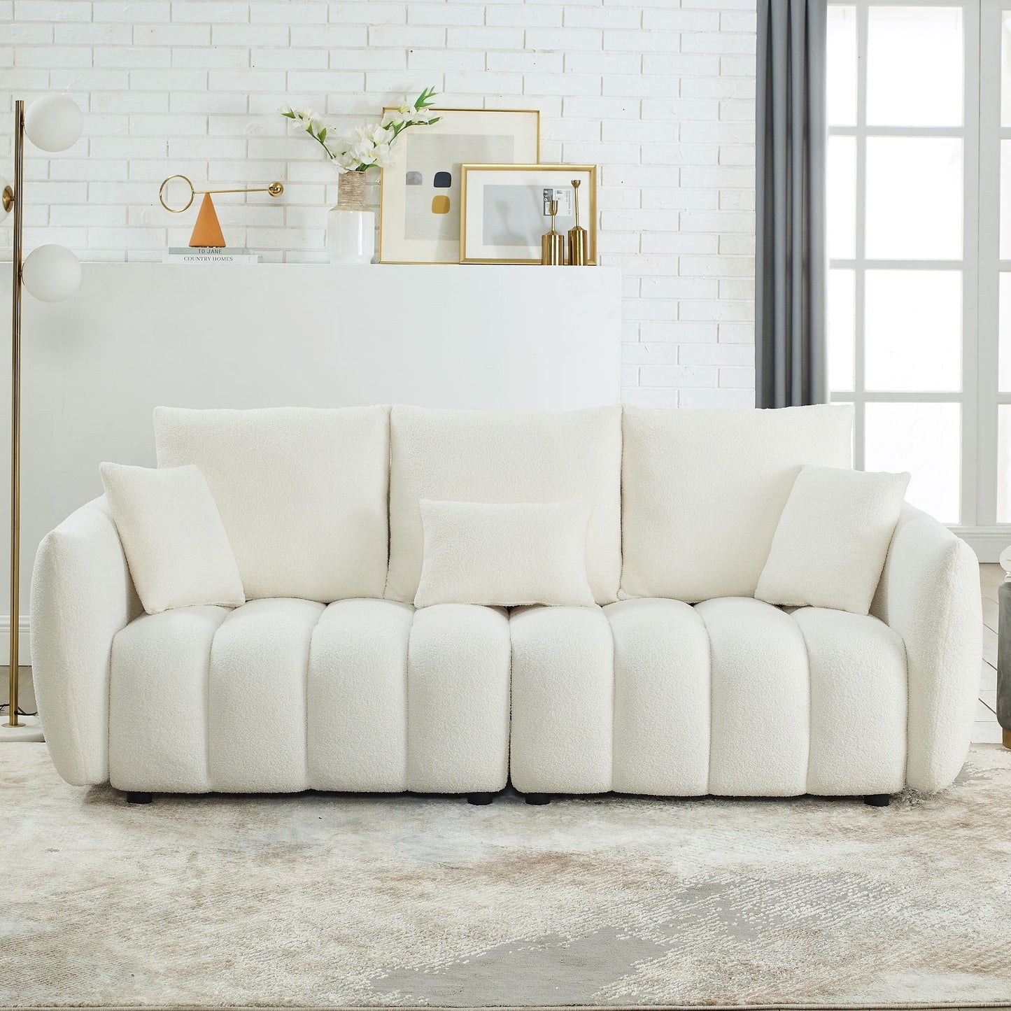 Canapé 3 places en tissu de 82 pouces avec coussins de dossier moelleux, cadre en bois massif et coussins en mousse confortables