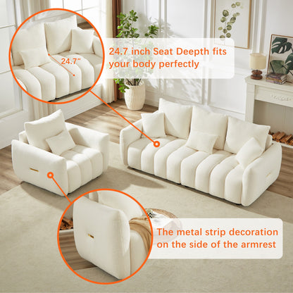 Canapé 3 places en tissu de 82 pouces avec coussins de dossier moelleux, cadre en bois massif et coussins en mousse confortables