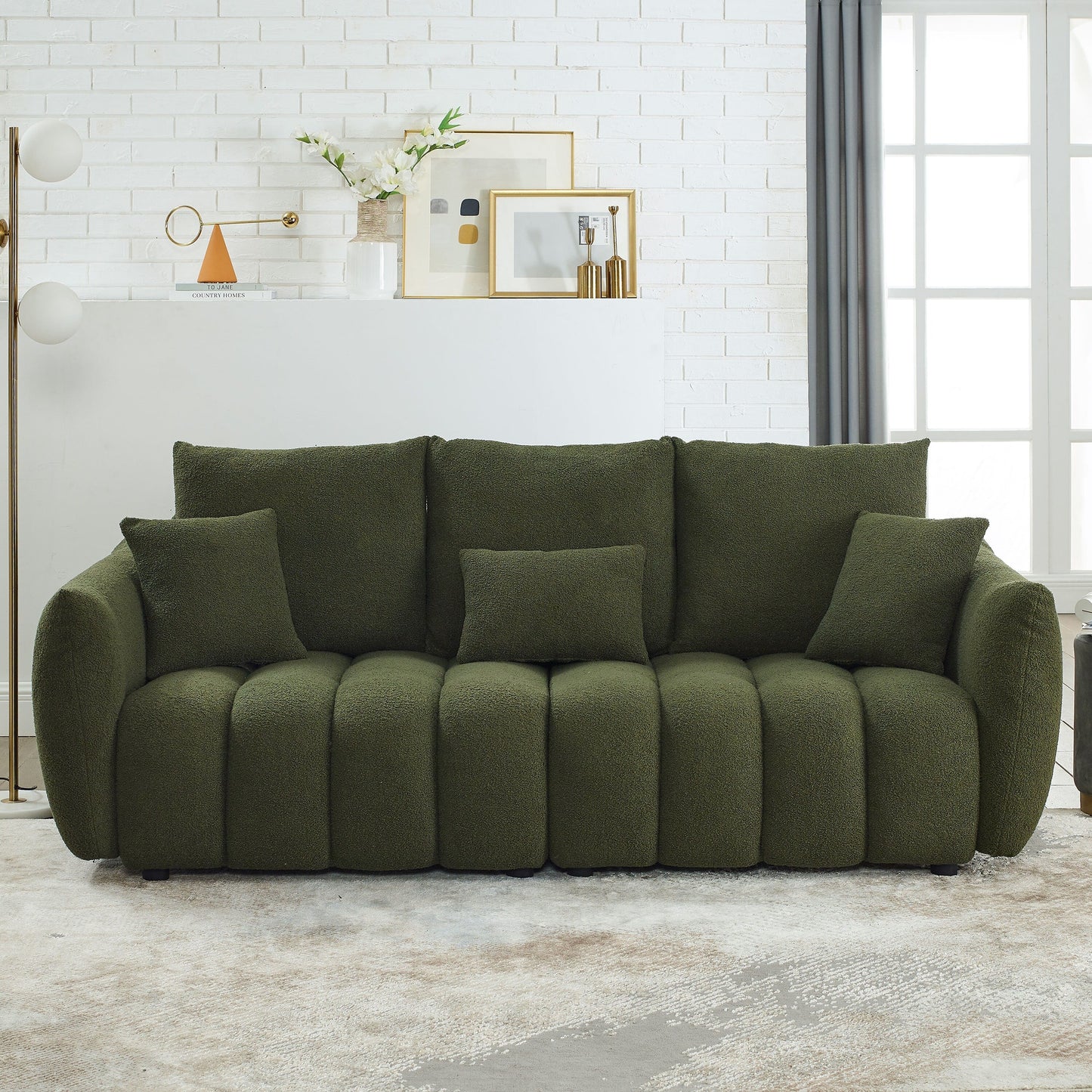 Canapé 3 places en tissu de 82 pouces avec coussins de dossier moelleux, cadre en bois massif et coussins en mousse confortables