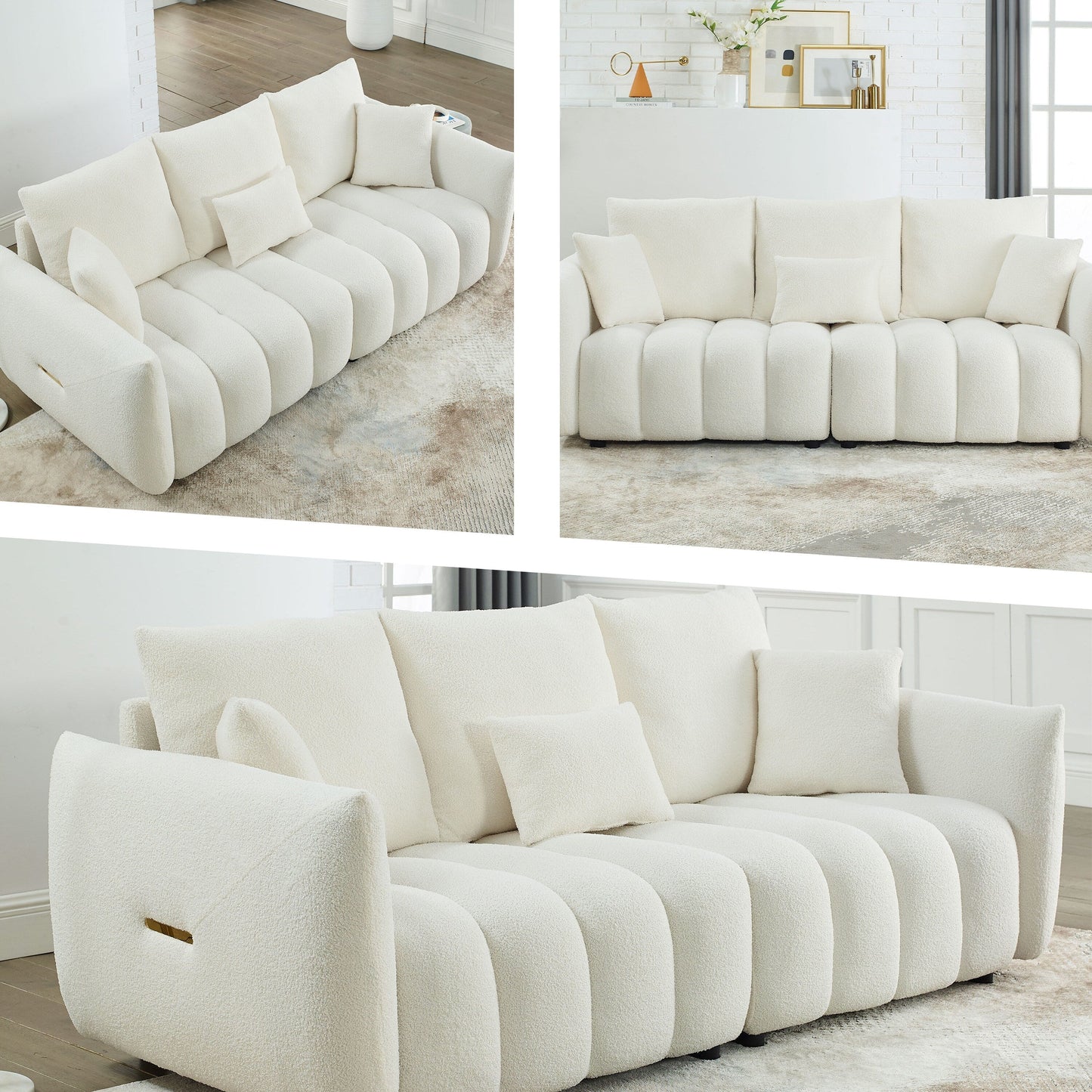 Canapé 3 places en tissu de 82 pouces avec coussins de dossier moelleux, cadre en bois massif et coussins en mousse confortables