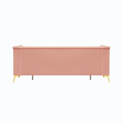 Canapé 3 places moderne en velours de 82 pouces avec design capitonné et pieds en métal doré
