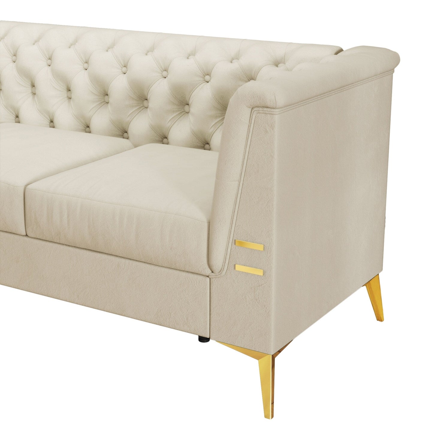 Canapé 3 places moderne en velours de 82 pouces avec design capitonné et pieds en métal doré