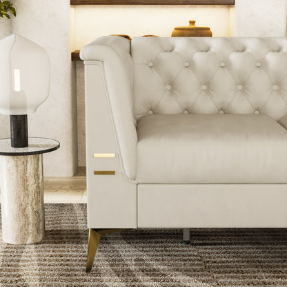 Canapé 3 places moderne en velours de 82 pouces avec design capitonné et pieds en métal doré