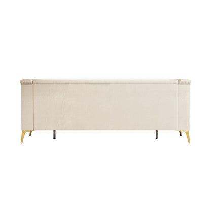 Canapé 3 places moderne en velours de 82 pouces avec design capitonné et pieds en métal doré