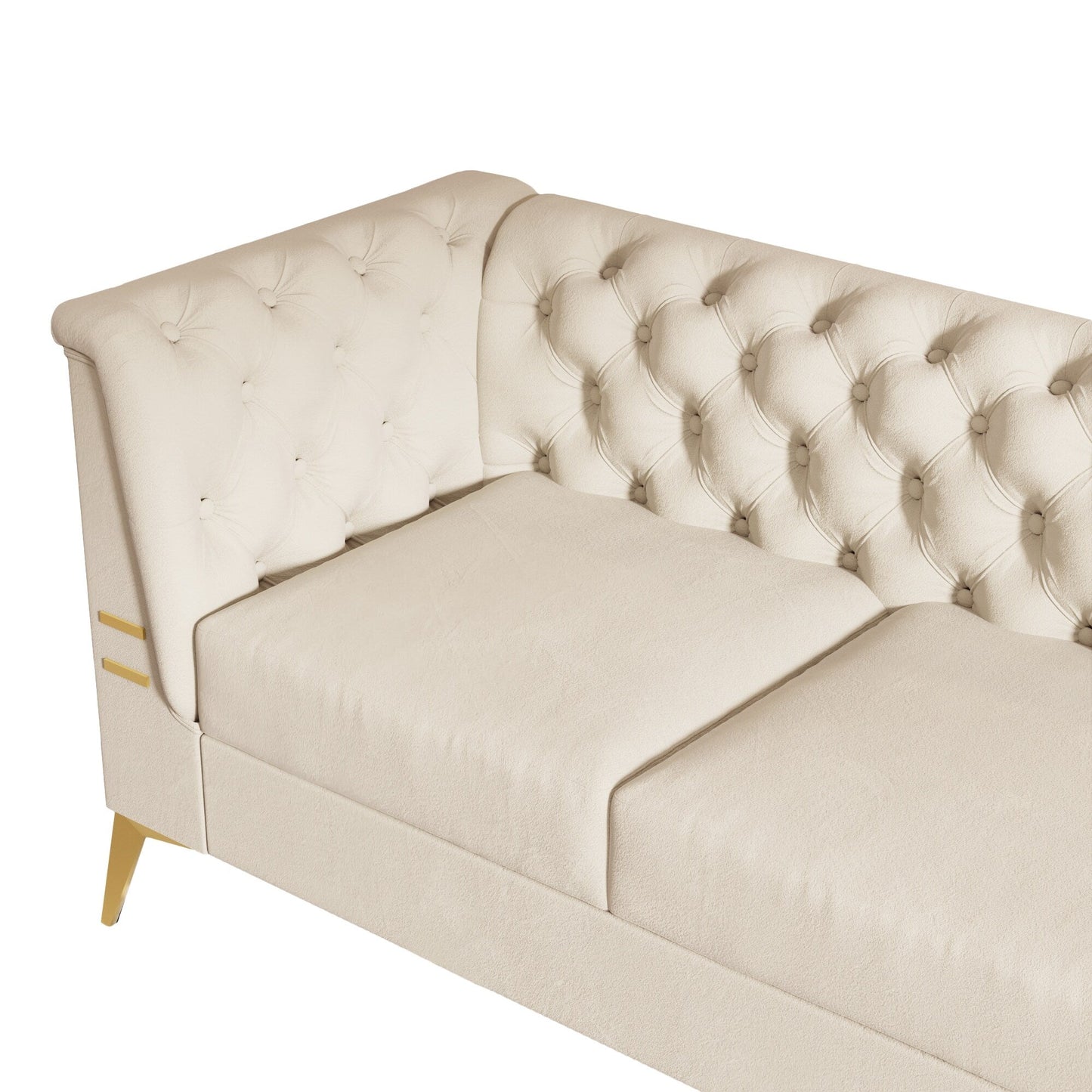 Canapé 3 places moderne en velours de 82 pouces avec design capitonné et pieds en métal doré
