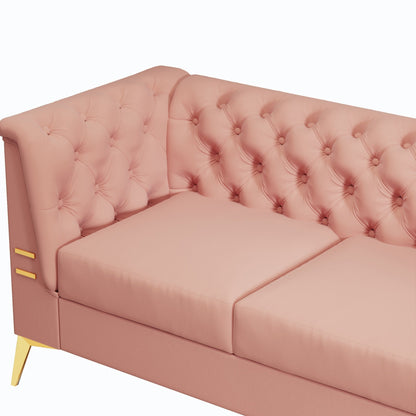 Canapé 3 places moderne en velours de 82 pouces avec design capitonné et pieds en métal doré